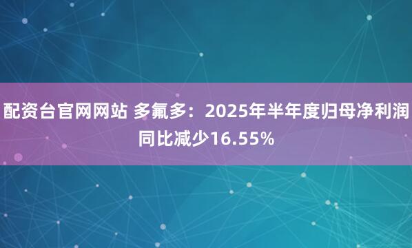 配资台官网网站 多氟多：2025年半年度归母净利润同比减少16.55%